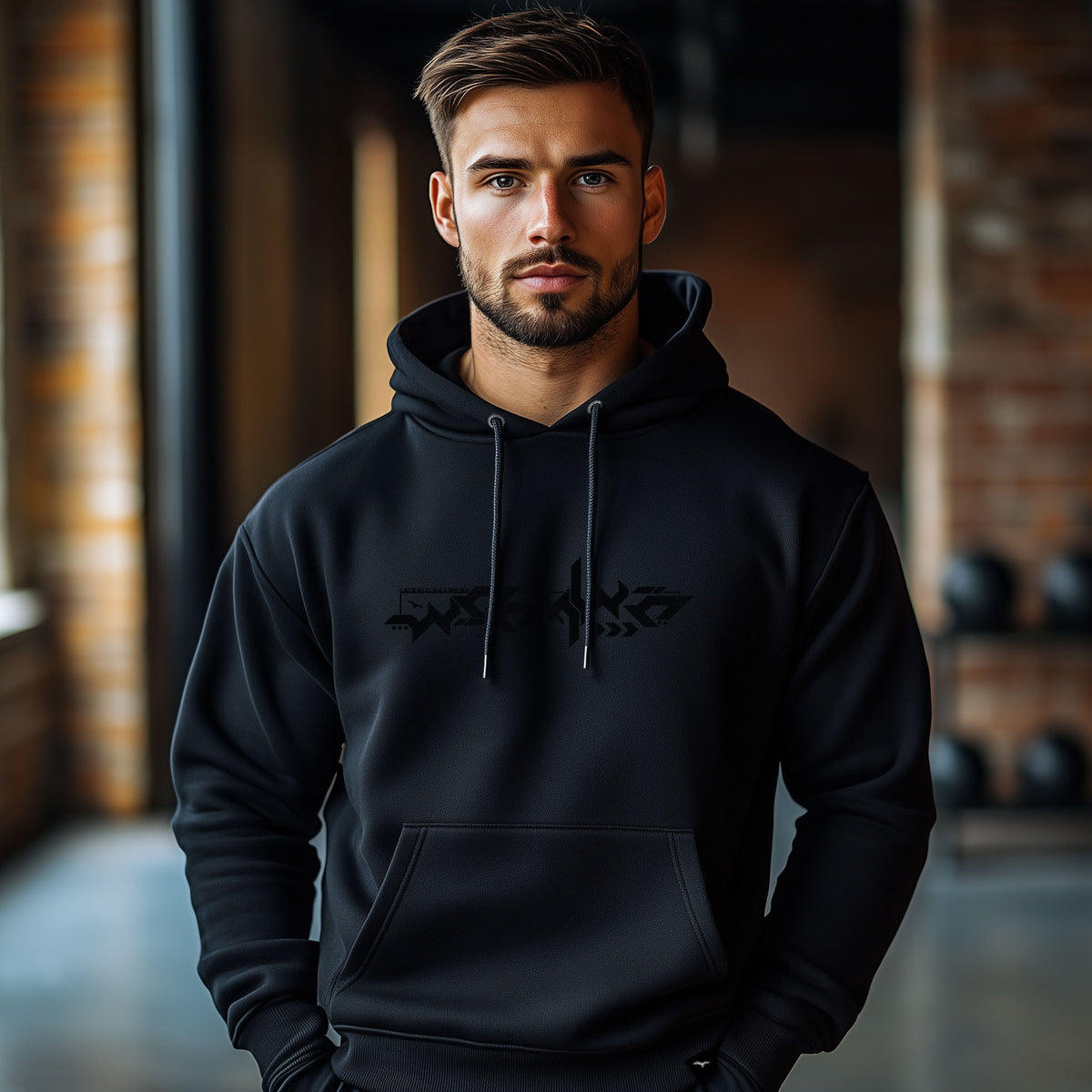 Schwarzer Hoodie „worawo Sport Edition 2 black“ am Model