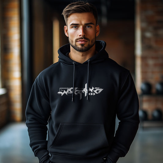 Schwarzer Hoodie „worawo Sport Edition 2 white“ am Model