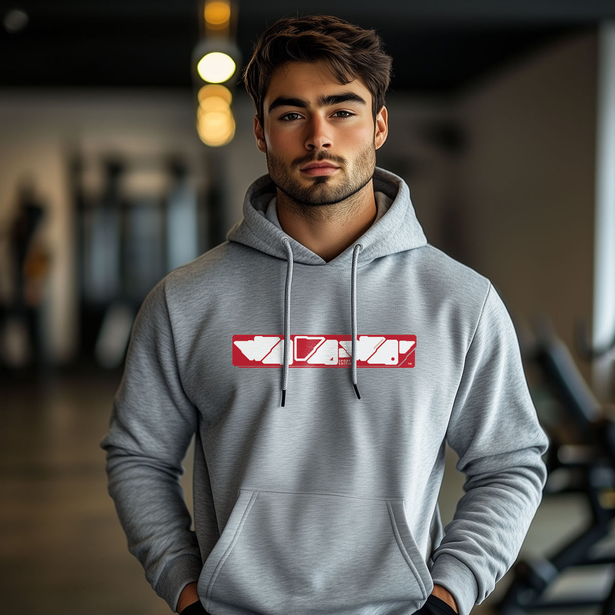Graumelierter Hoodie „worawo Sport Edition“ am Model