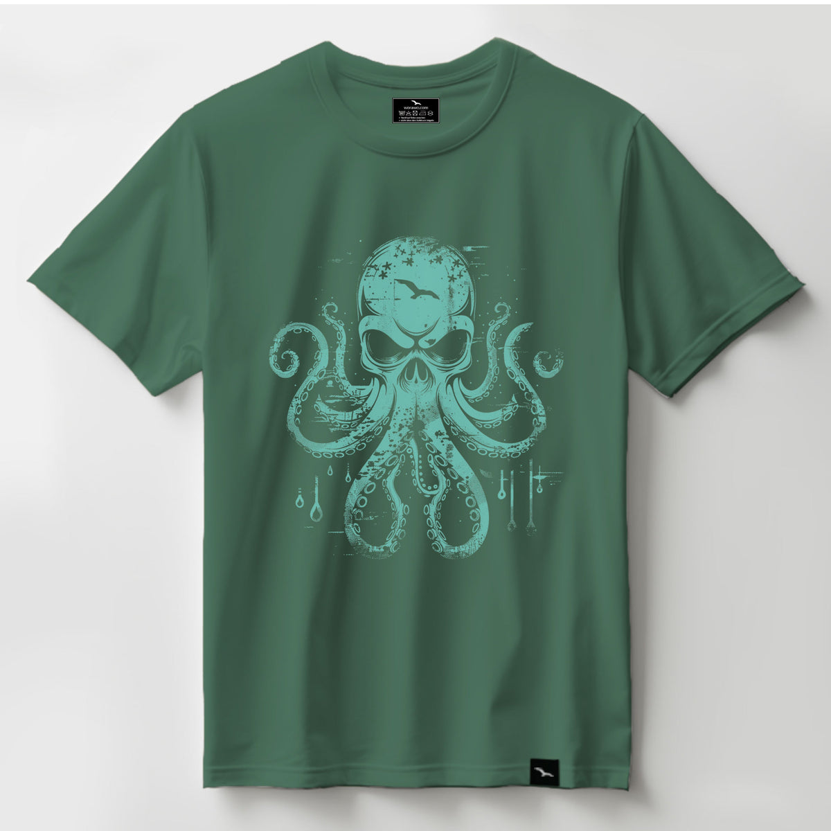 T-Shirt Octoskull, Teal, türkisfarbener Oktopus-Totenkopf