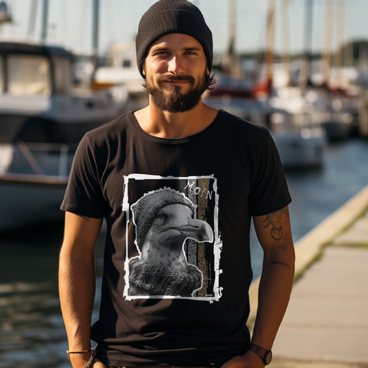 T-Shirt Seagull 1, Schwarz, Möwenporträt mit MOIN