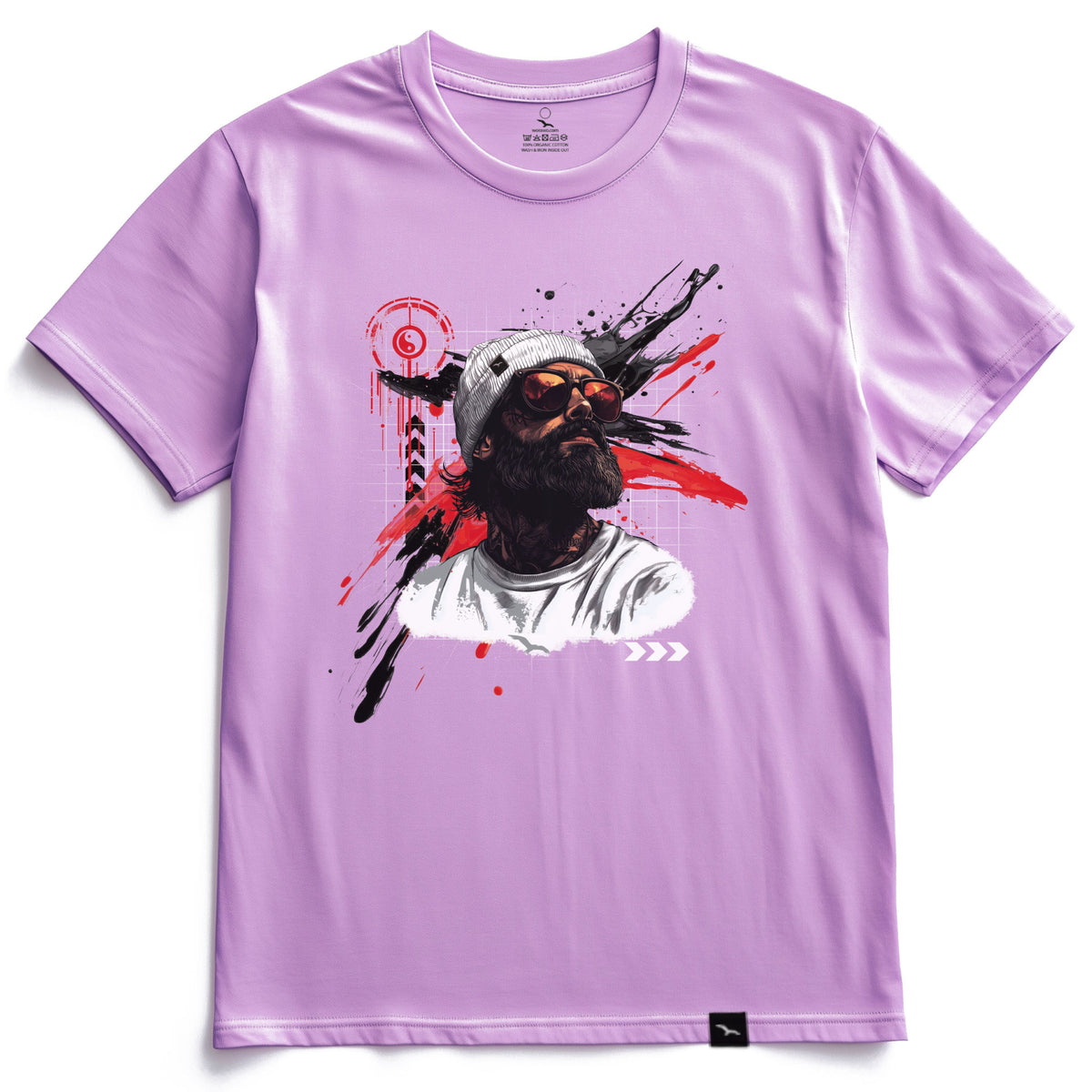 T-Shirt Jack-Tar-Sun in Lavender, bärtiger Seemann mit Mütze und roter Sonnenbrille, Produktansicht
