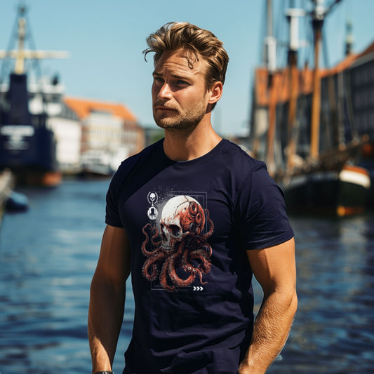 T-Shirt Octoskull 2, Navy, Oktopus-Totenkopf
