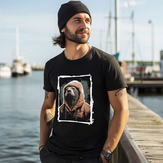 T-Shirt Otter, Schwarz, Tierporträt mit Hoodie