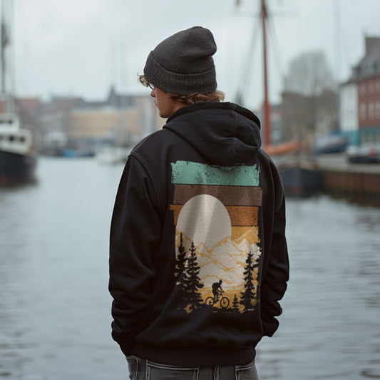 Mountainbike-Motiv auf schwarzem Zip-Hoodie