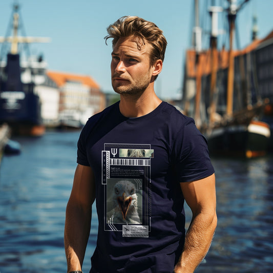 T-Shirt Psy-gull, Navy, grafisches Möwenporträt