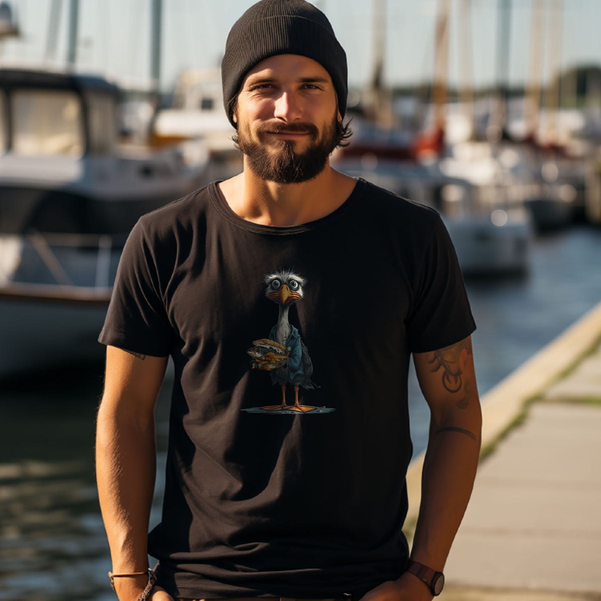 T-Shirt scared Gull, Schwarz, erschrockene Möwe