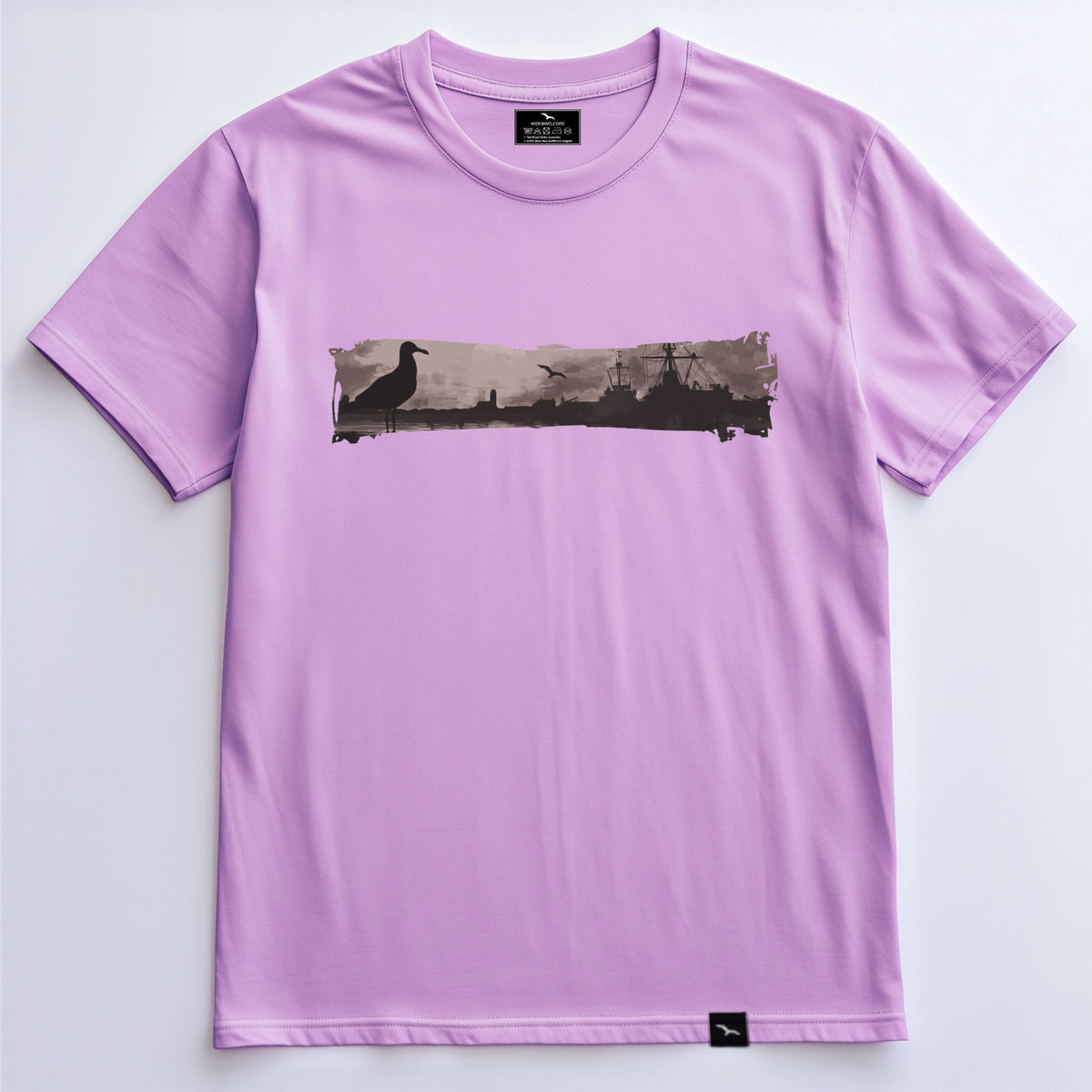 T-Shirt Seagull 3, Lavender, Hafenpanorama mit Möwen