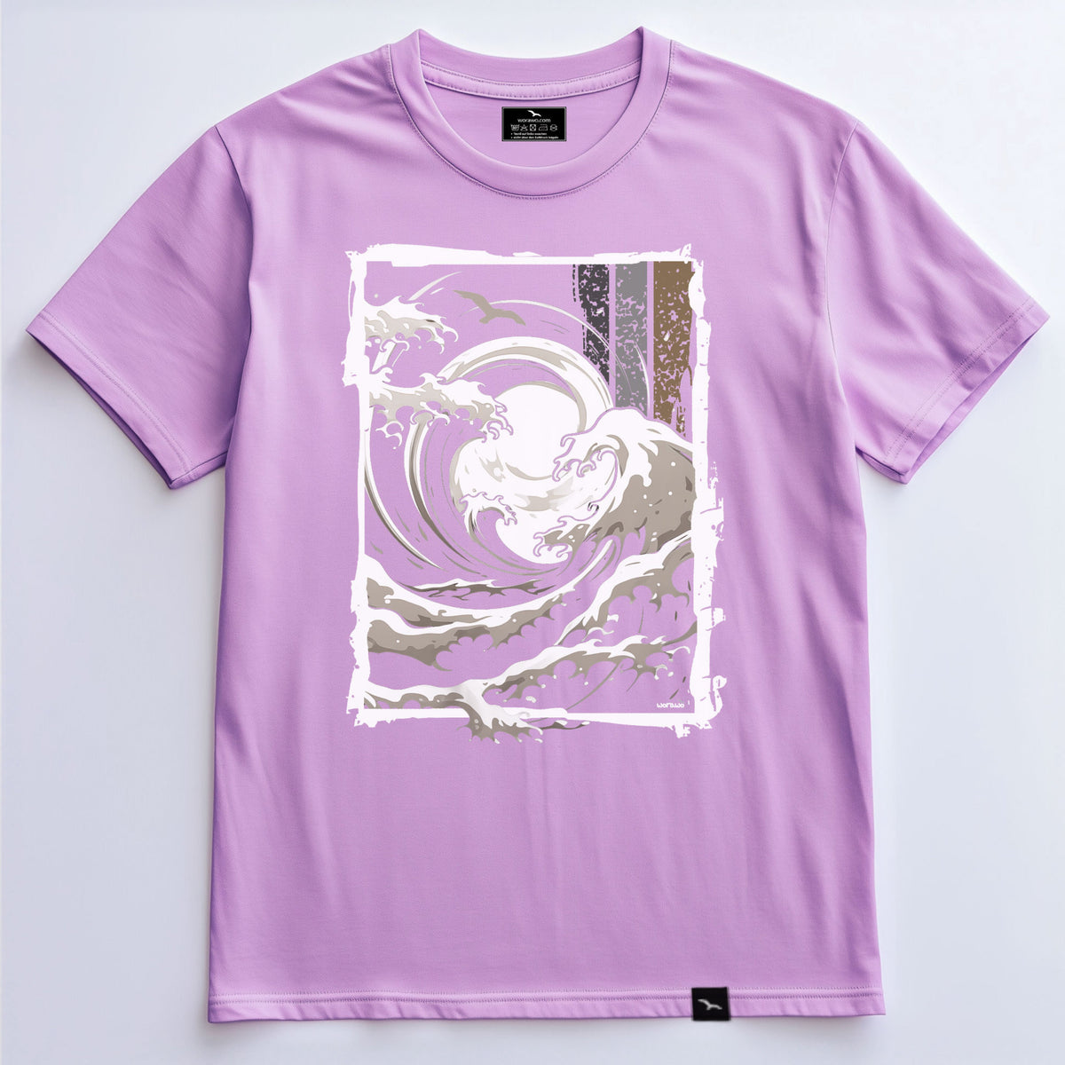 Worawo T-Shirt „Big Wave“ in lavender mit großem Wellenmotiv – Vorderansicht