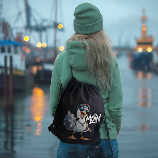 Drawstring Backpack “Moin-Möwe” – funny seagull bag