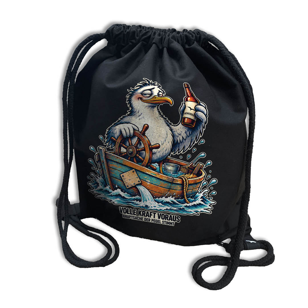 Drawstring Backpack “Pegel-Möwe” – Funny Seagull Bag