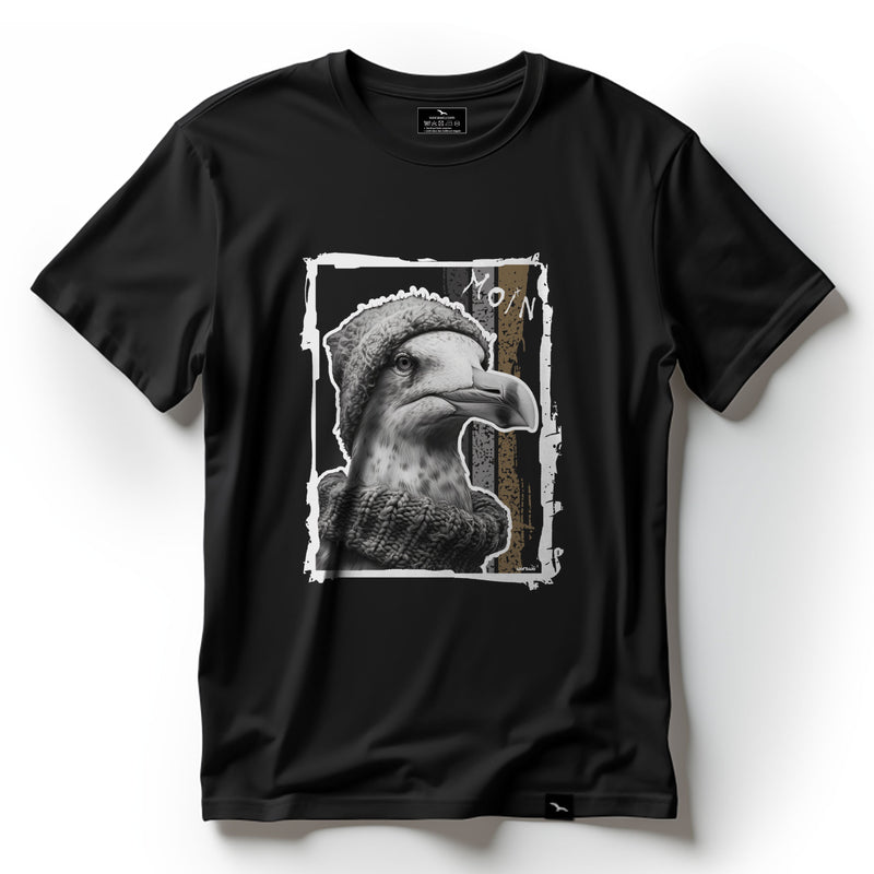 T-Shirt Seagull 1, Schwarz, Möwenporträt mit MOIN