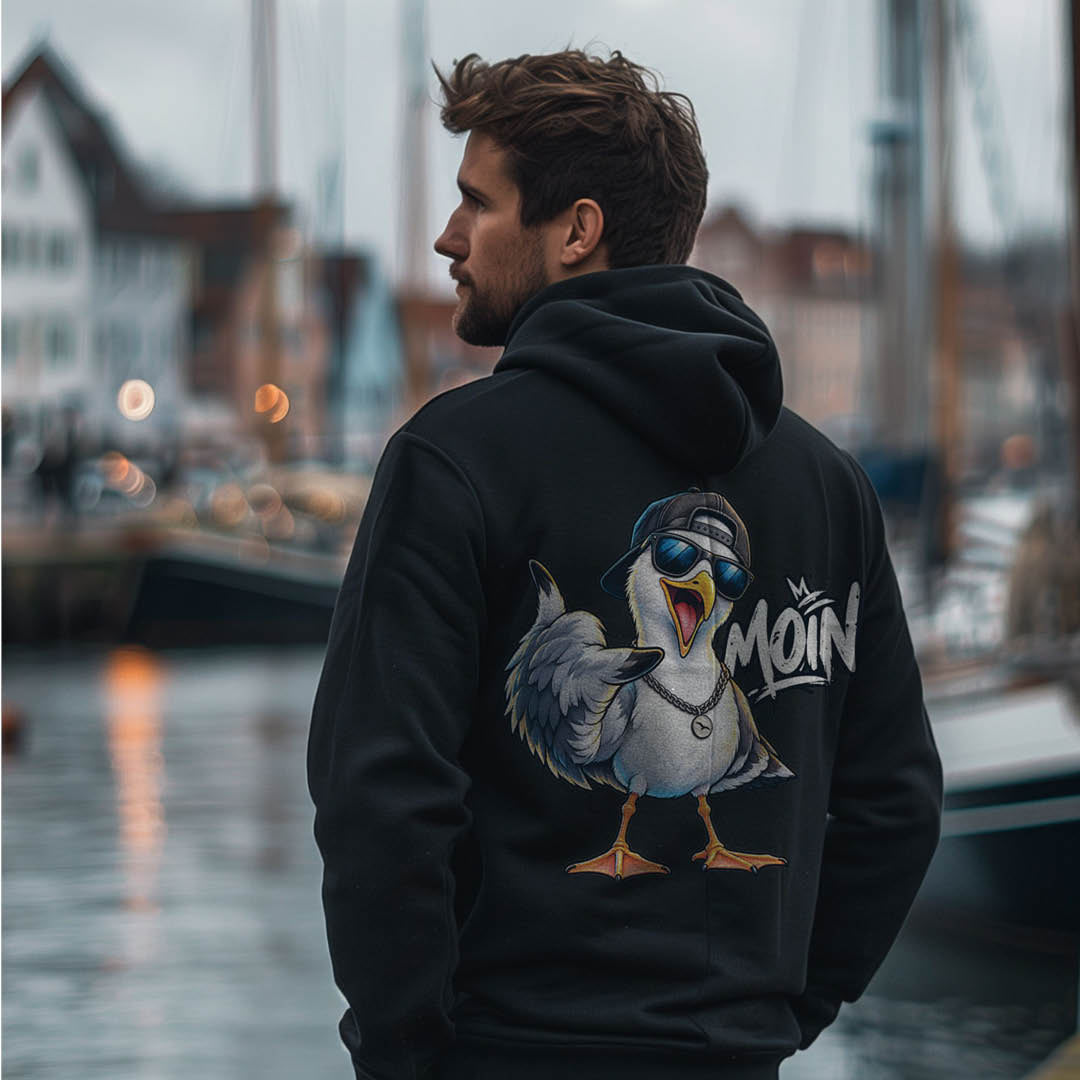 Zip-Hoodie “Moin-Möwe” – funny seagull zip-up hoodie