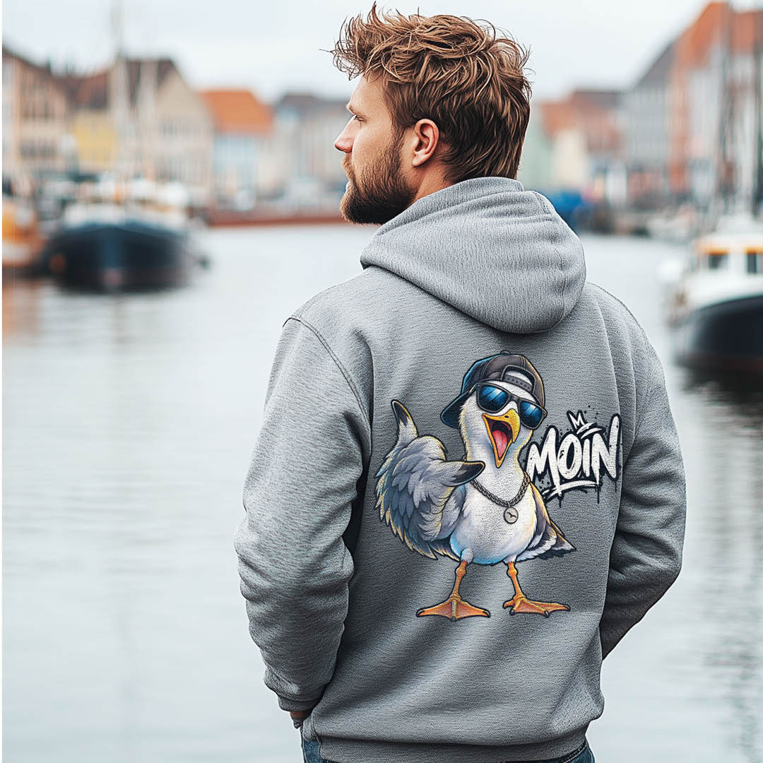 Zip-Hoodie “Moin-Möwe” – funny seagull zip-up hoodie
