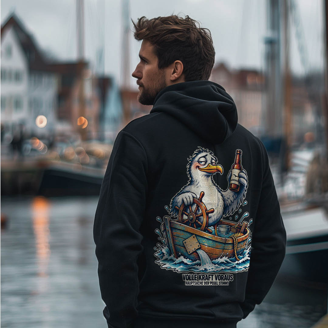 Zip Hoodie “Pegel-Möwe” – Funny Seagull Zip-Up