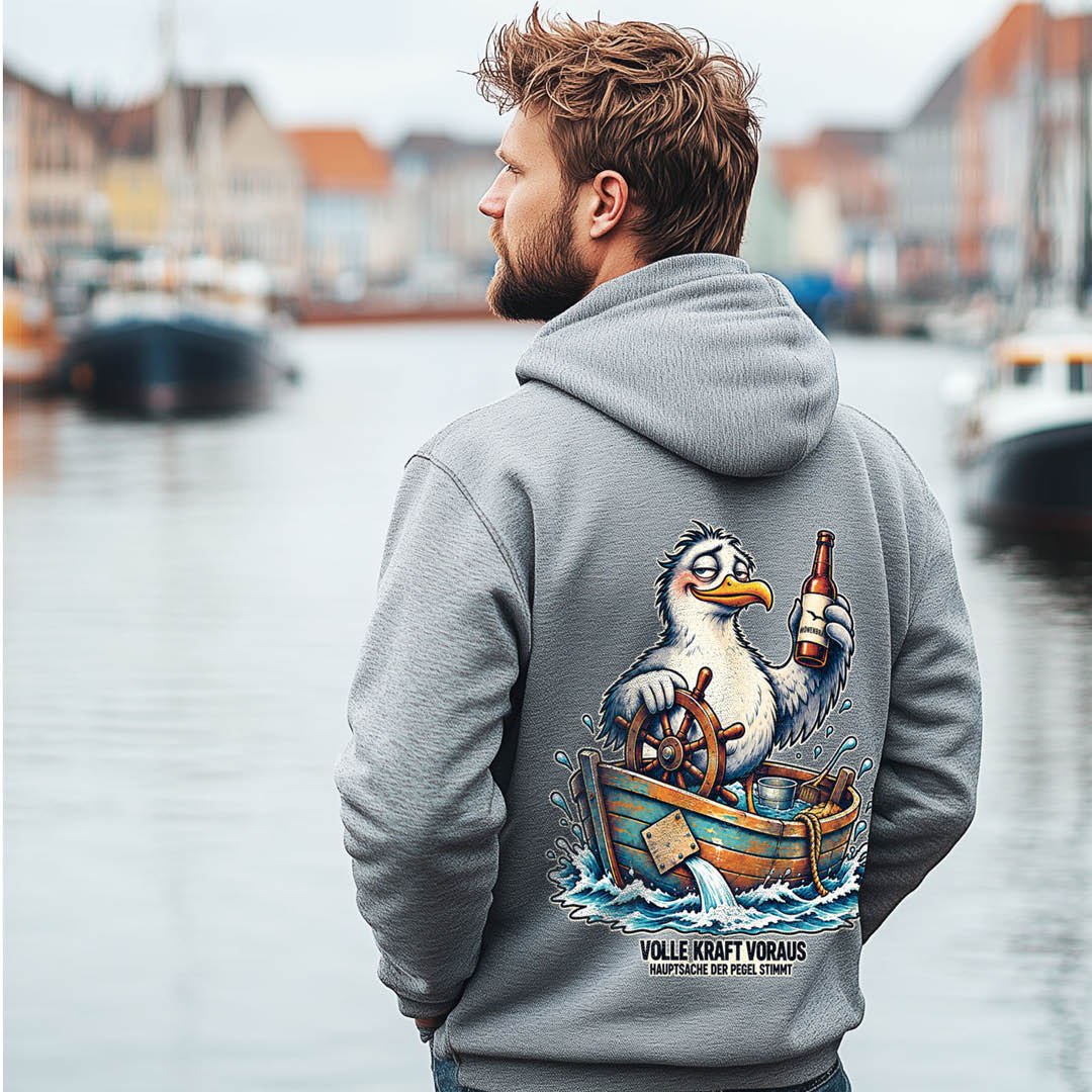 Zip Hoodie “Pegel-Möwe” – Funny Seagull Zip-Up
