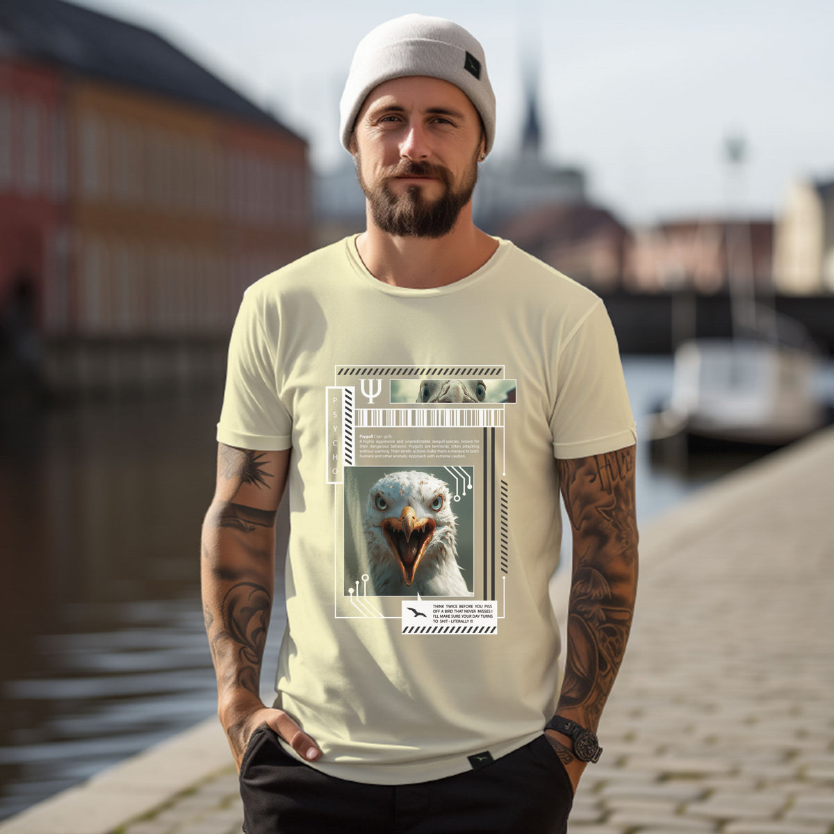 T-Shirt Psy-gull, Natur, grafisches Möwenporträt