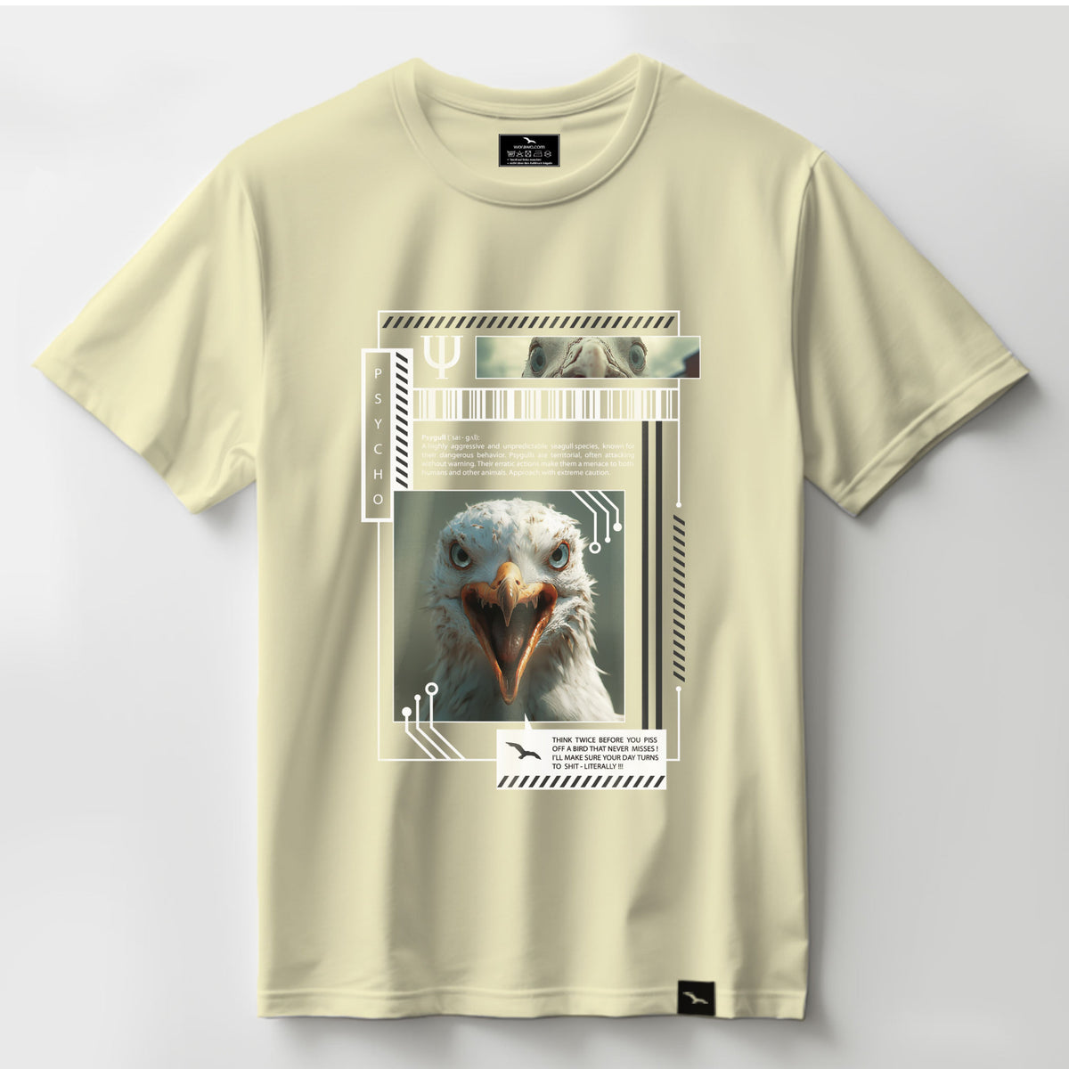 T-Shirt Psy-gull, Natur, grafisches Möwenporträt