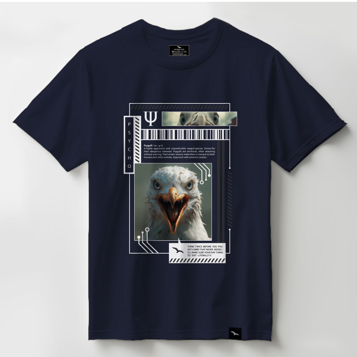 T-Shirt Psy-gull, Navy, grafisches Möwenporträt